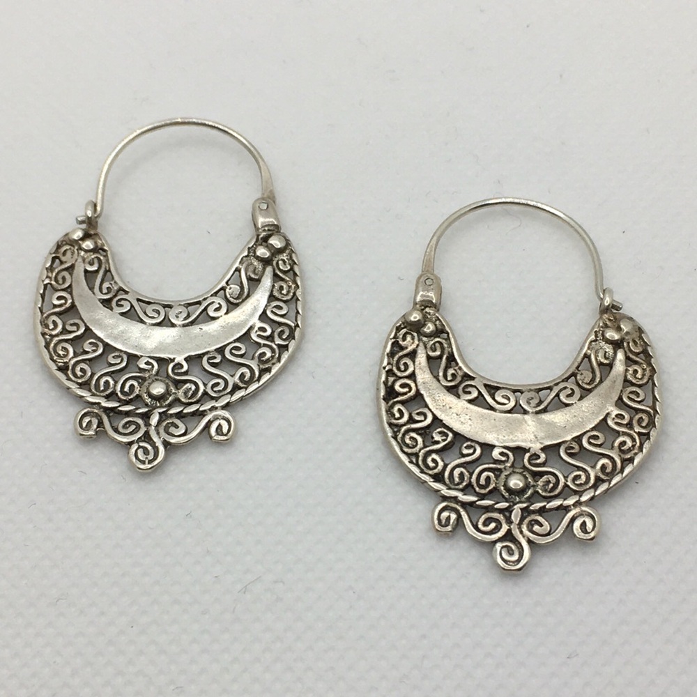 Vintage Gheaui Sterling Silver .925 Filigree Hoop Earrings. Never Worn